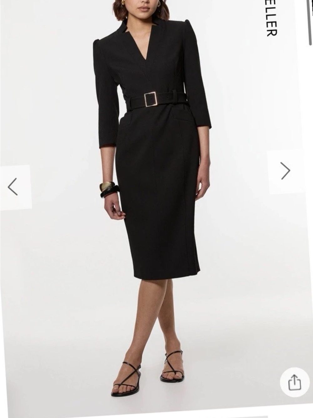 Karen Millen Black V‑Neck Belted Midi Dress